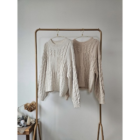 レディース　パッチワーク編地ニットプルオーバー（yuu）