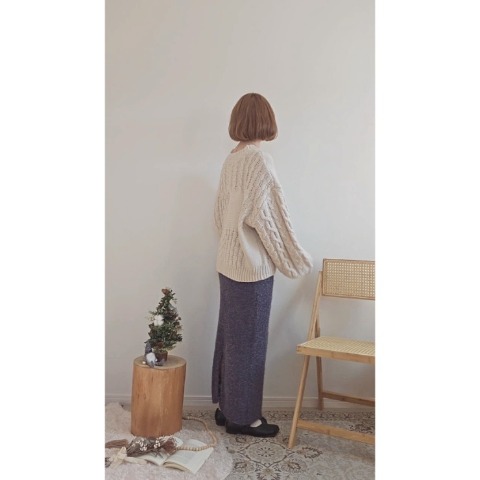 レディース　パッチワーク編地ニットプルオーバー（yuu）