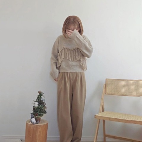 レディース　レースドッキングニットプルオーバー（yuu）