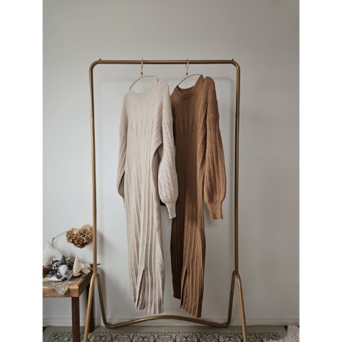 レディース　編地切り替えニットワンピース（yuu）