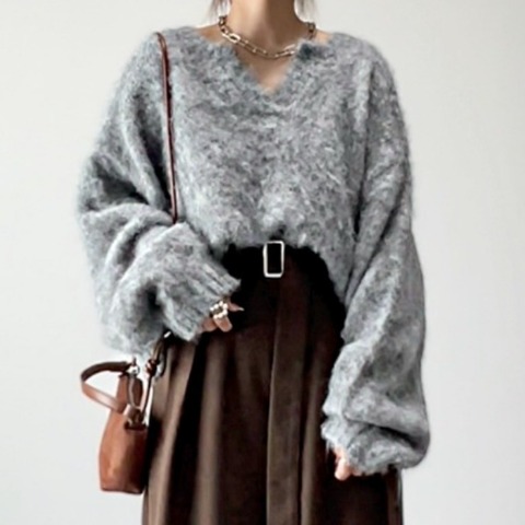 レディース　キーネックニットプルオーバー（yumi）