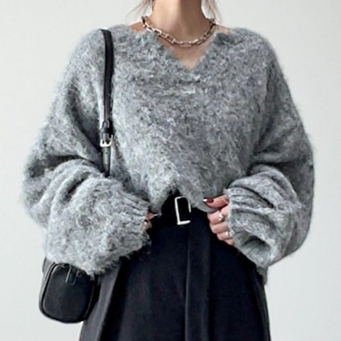 レディース　キーネックニットプルオーバー（yumi）