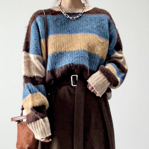 レディース　マルチボーダーニットプルオーバー（yumi）