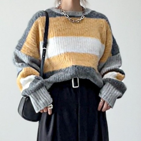 レディース　マルチボーダーニットプルオーバー（yumi）