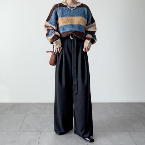 レディース　マルチボーダーニットプルオーバー（yumi）