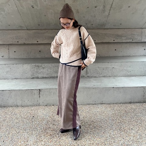 レディース　配色パイピングアシメニットプルオーバー（YUI）