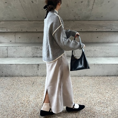 レディース　配色パイピングアシメニットプルオーバー（YUI）