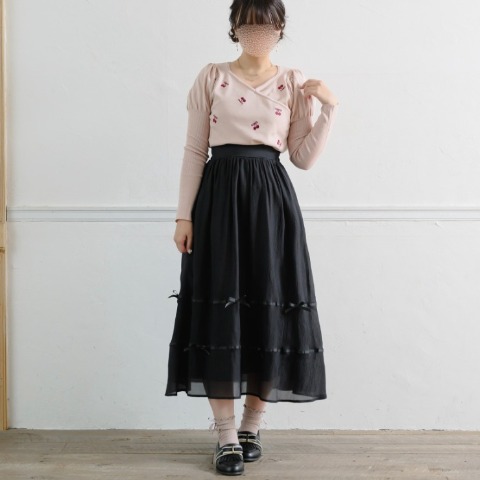 レディース　サクランボ刺繍ニットプルオーバー(maki)