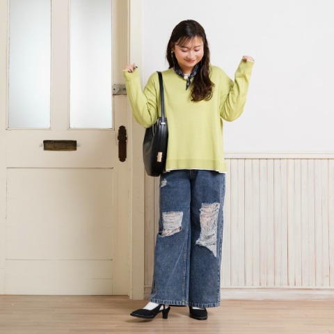 レディース　レイヤード風配色ニットプルオーバー（Taiyou）