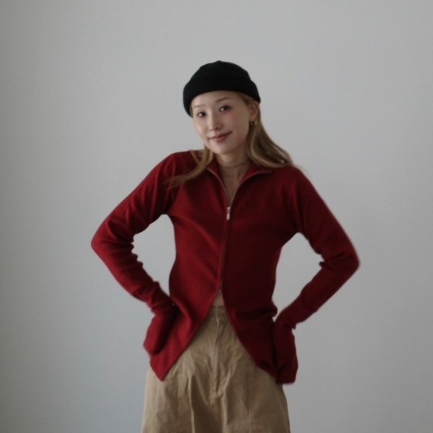 レディース　スリットZIPハイネックニットカーディガン（hideka）