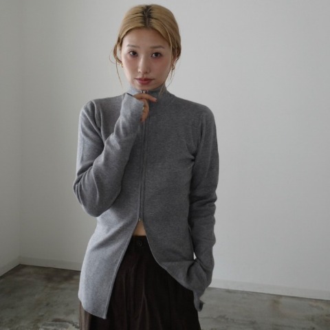 レディース　スリットZIPハイネックニットカーディガン（hideka）