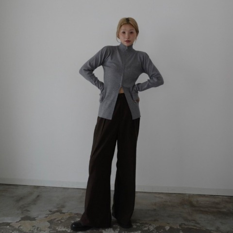 レディース　スリットZIPハイネックニットカーディガン（hideka）