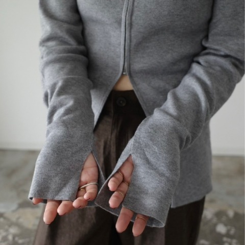 レディース　スリットZIPハイネックニットカーディガン（hideka）