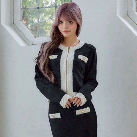 レディース　配色ジップニットカーディガン（今井アンジェリカ）