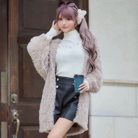 レディース　ファーライクニットカーディガン（今井アンジェリカ）