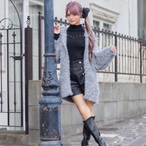 レディース　ファーライクニットカーディガン（今井アンジェリカ）