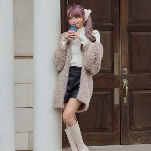 レディース　ファーライクニットカーディガン（今井アンジェリカ）