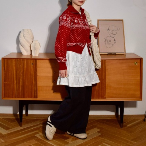 レディース　ノルディック柄Wジップニットカーディガン（ちょこび）