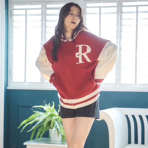 レディース　ノルディック柄ニットブルゾン（2PINK）