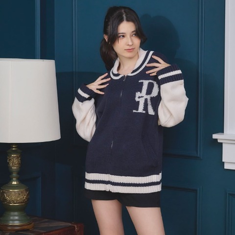 レディース　ノルディック柄ニットブルゾン（2PINK）