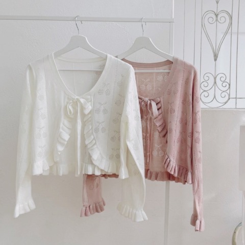 レディース　サクランボ柄ニットボレロ(maki)