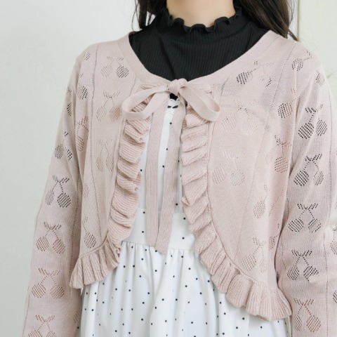 レディース　サクランボ柄ニットボレロ(maki)