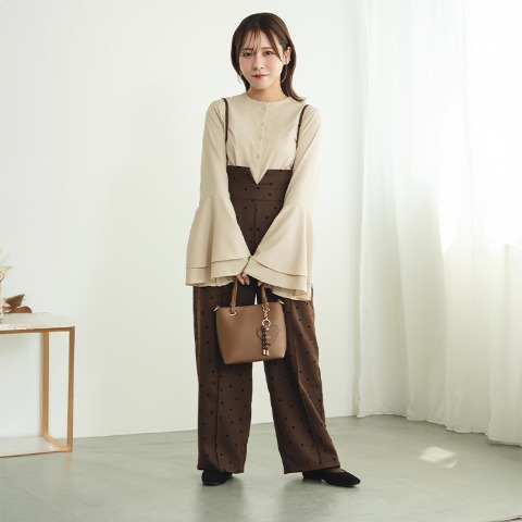 レディース　サスペンダー付きワイドパンツ（yumi）