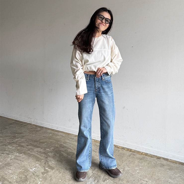LEX着用私物ブランド! FRESH.i.AM トリプルスターフレアデニムパンツ レディース フレアデニムパンツ（しまデニPREMIUM×ぷーさん