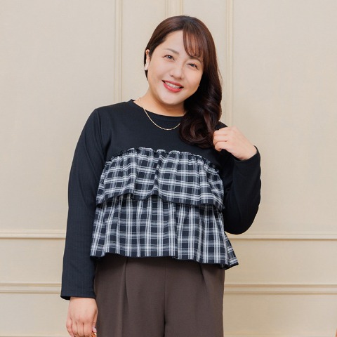 レディース　チェックフリルプルオーバー（Hina）