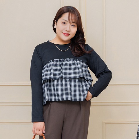 レディース　チェックフリルプルオーバー（Hina）