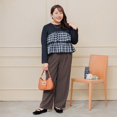 レディース　チェックフリルプルオーバー（Hina）