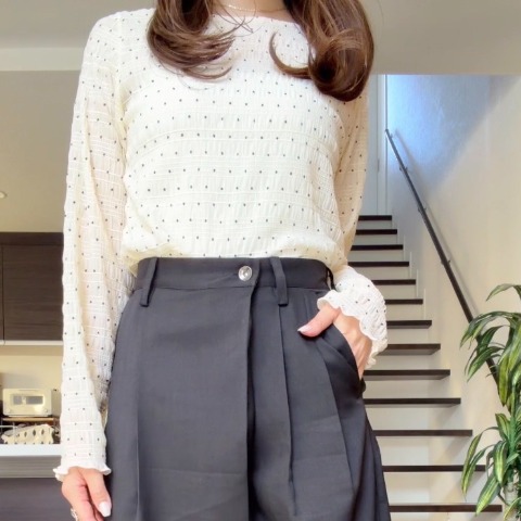 レディース　ドット柄シャーリングプルオーバー(miyo)