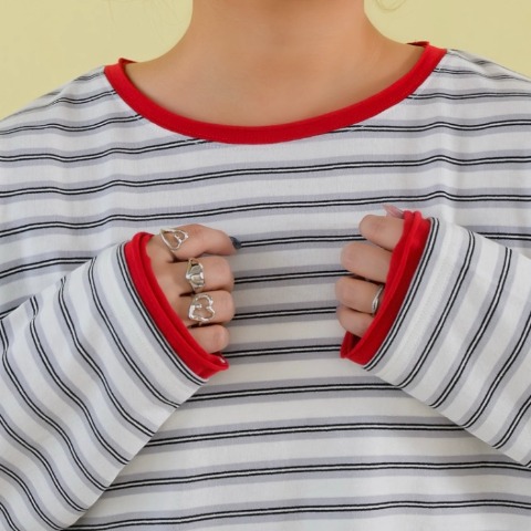 レディース　レイヤード風ボーダープルオーバー（Taiyou）