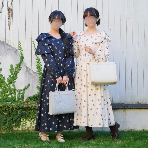 レディース　リボン×チェリープリントワンピース（maki）