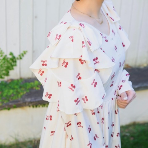 レディース　リボン×チェリープリントワンピース（maki）