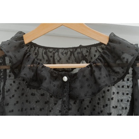 レディース　シアーフリルブラウス（青木美沙子）