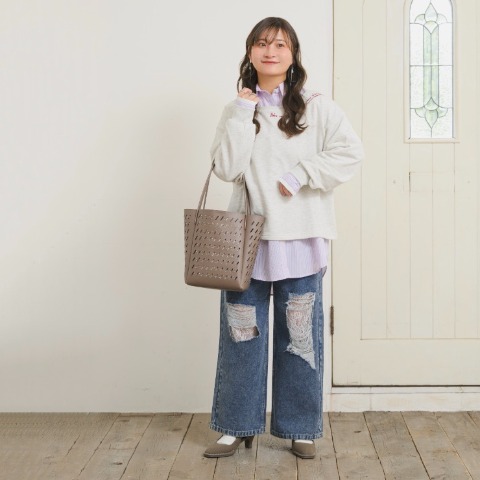 レディース　レイヤード風ストライプシャツ（Taiyou）