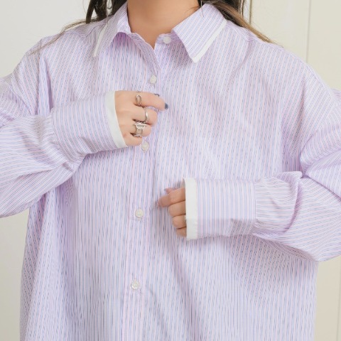 レディース　レイヤード風ストライプシャツ（Taiyou）