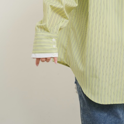 レディース　レイヤード風ストライプシャツ（Taiyou）