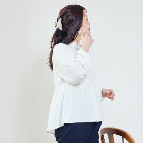 レディース　ペプラムギャザーブラウス（まいまい）