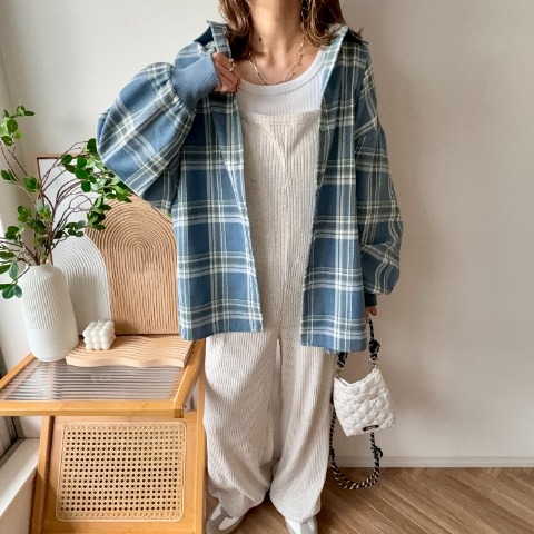 レディース　チェックシャツ（MAYO)