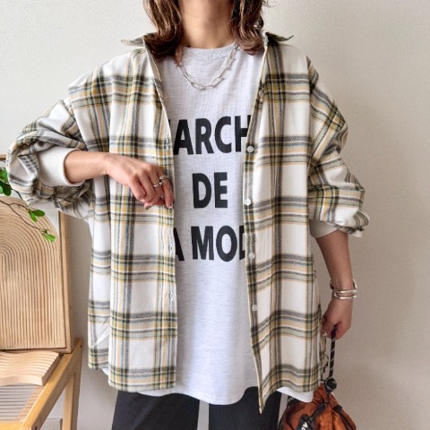 レディース　チェックシャツ（MAYO)