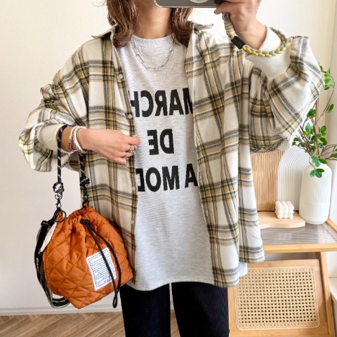 レディース　チェックシャツ（MAYO)