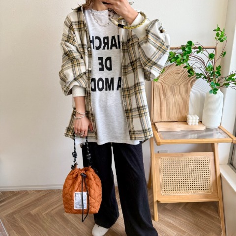 レディース　チェックシャツ（MAYO)