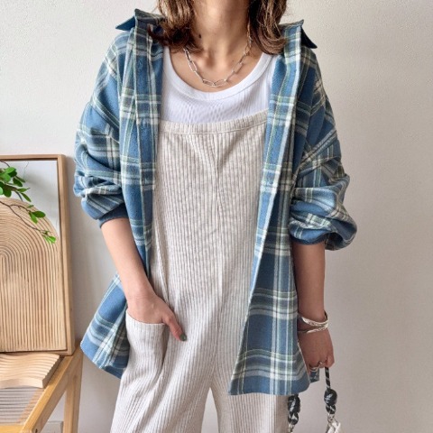 レディース　チェックシャツ（MAYO)