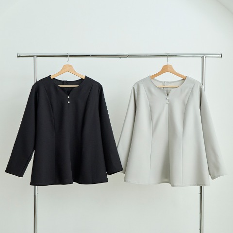 レディース　キーネックフレアブラウス（Runa）