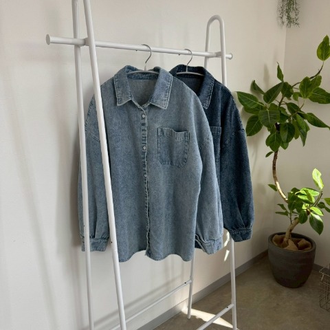 レディース　ビッグシルエットケミカルデニムシャツ（anna）