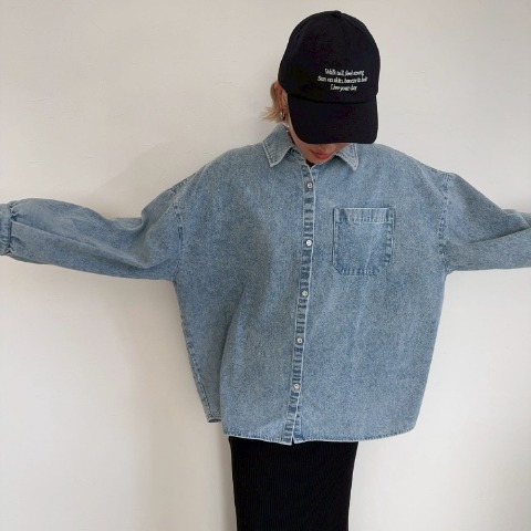 レディース　ビッグシルエットケミカルデニムシャツ（anna）