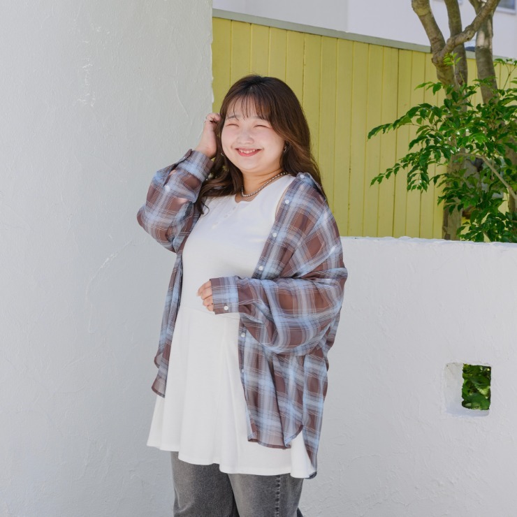 希少　リバーシブル　vintage カンタキルト　チェック　寒色　ミーターイー レディース 2WAYチェックシャツ（yuki×Taiyou） | しまむら | しまむら