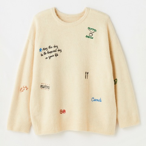 レディース　総刺繍ニットプルオーバー（おかだゆり）